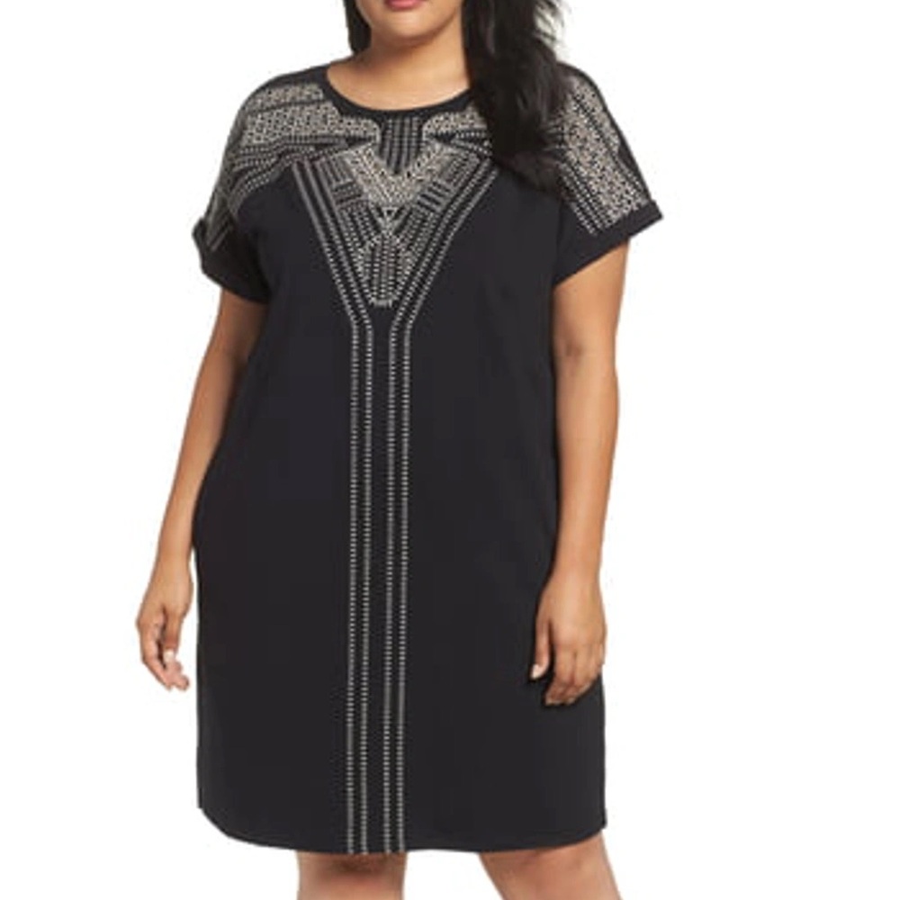 Nic + Zoe Havana Nights Short Sleeve Embroidered T-shirt Dress